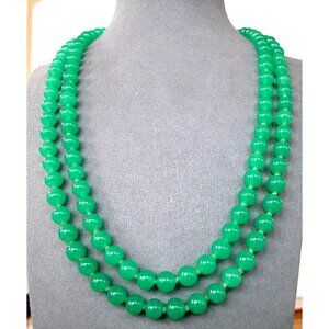 Vintage Green Glass Beaded Necklace With Floral Clasp Double Strand Made In Japa
